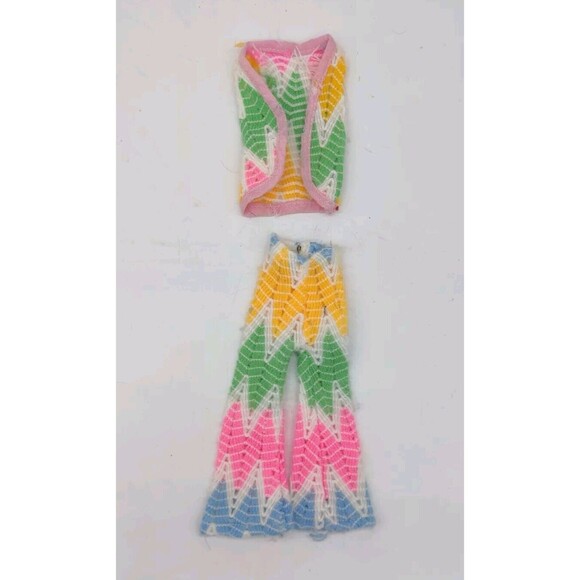 Vintage 1970s? Barbie Clone Crochet Knitted? Vest Bellbottom Pants Doll Fashion - Picture 2 of 6